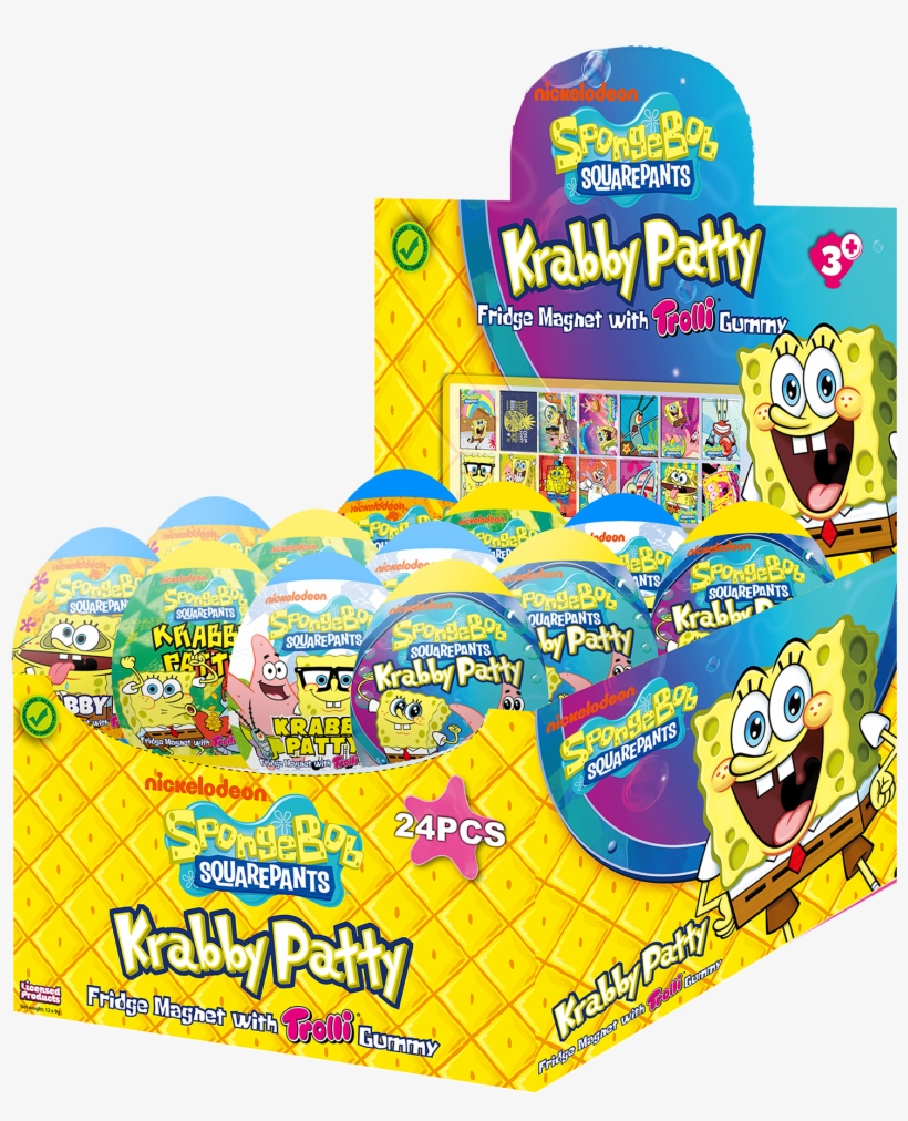 Spongebob Krabby Patty And Fridge Magnet With Trolli - Spongebob Squarepants, transparent png #1905435