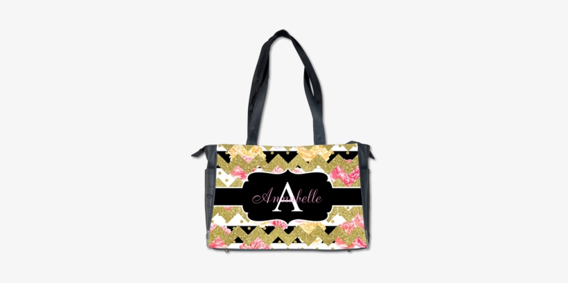 Chic Gold Chevron Monogram Diaper Bag Customizable - Peach Floral Monogram Beach Towel, transparent png #1906475