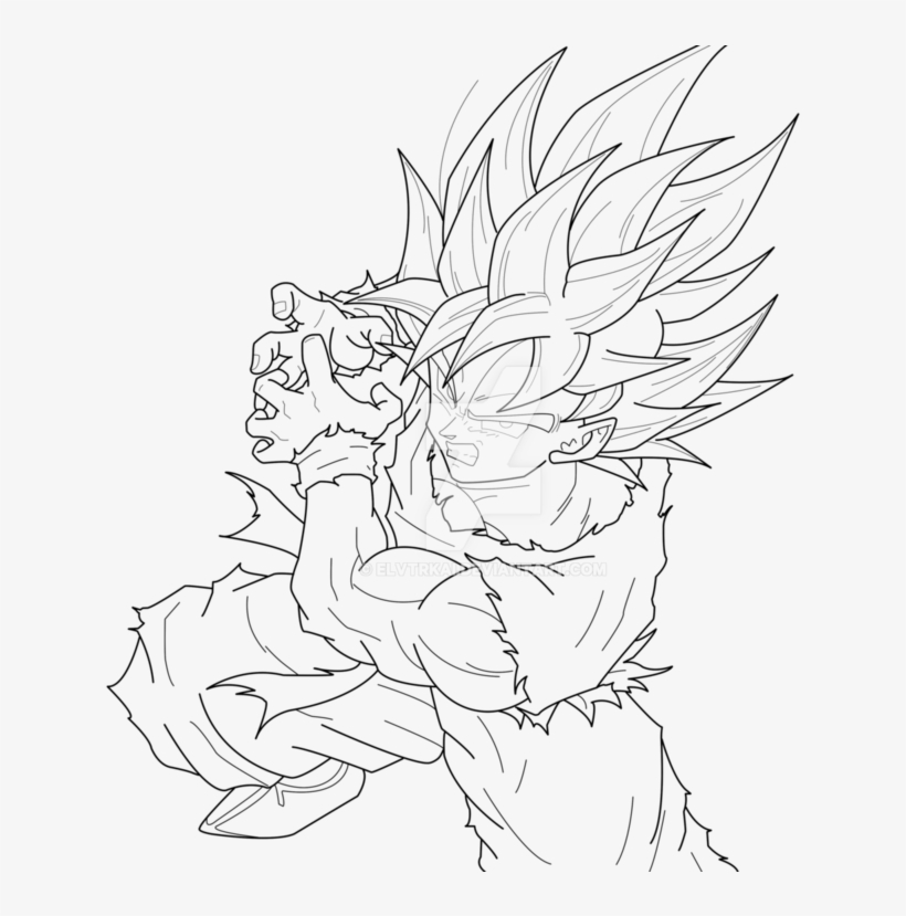 Goku Kaioken Kamehameha Linea By Elvtrkai On Deviantart - Super Saiyan Blue Goku Coloring Pages, transparent png #1908316