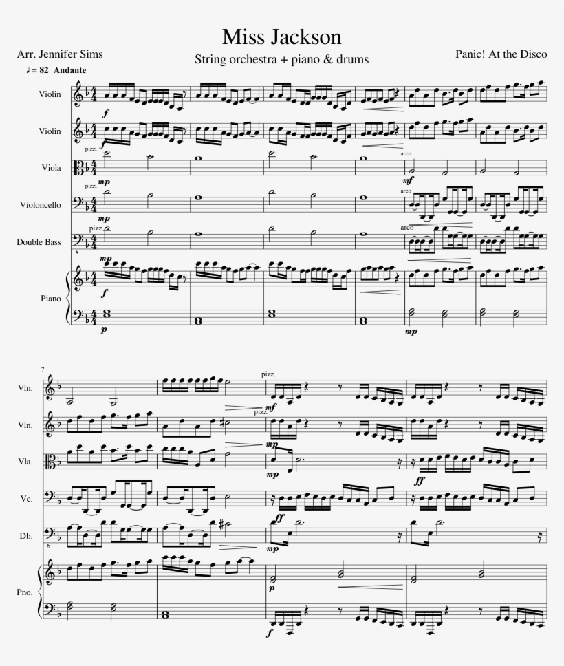 Miss Jackson Sheet Music For Violin Viola Cello Contrabass - Partituras De Piano Para Principiantes, transparent png #1910969