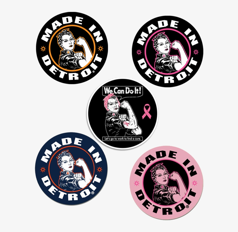 Rosie The Riveter 4" Stickers - Made In Detroit, transparent png #1911394
