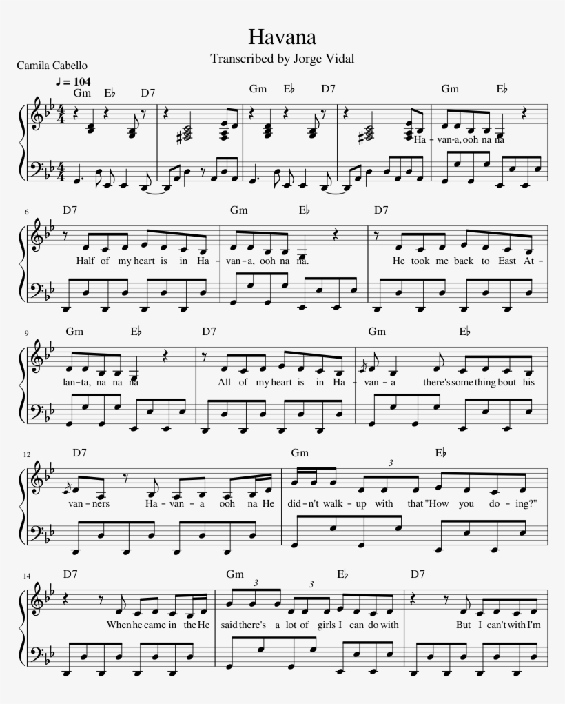 Camila Cabello Havana Piano Chords, Sheet Music Notes - City Of Stars Partitura Piano, transparent png #1911881