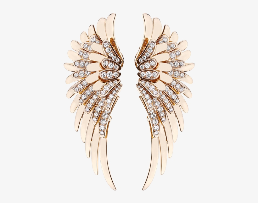 Angel Earrings In 18k Rose Gold Set With 116 Diamonds - Wing Earring In Png, transparent png #1922529