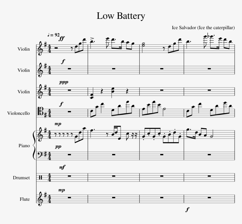 Low Battery Sheet Music Composed By Ice Salvador 1 - Music, transparent png #1922547