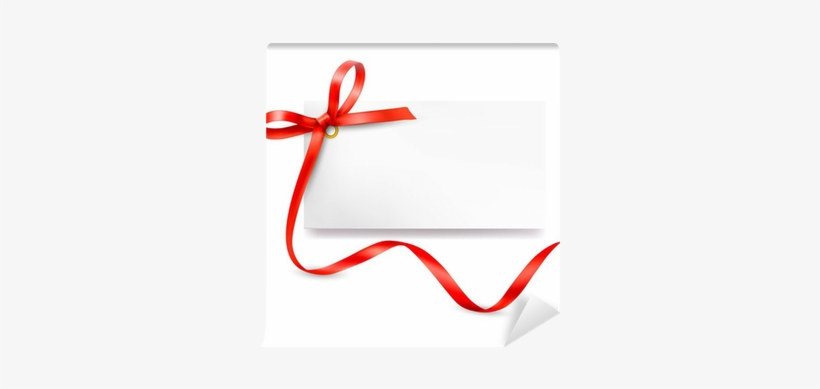 Card With Red Gift Bow With Ribbons - Gift, transparent png #1924716