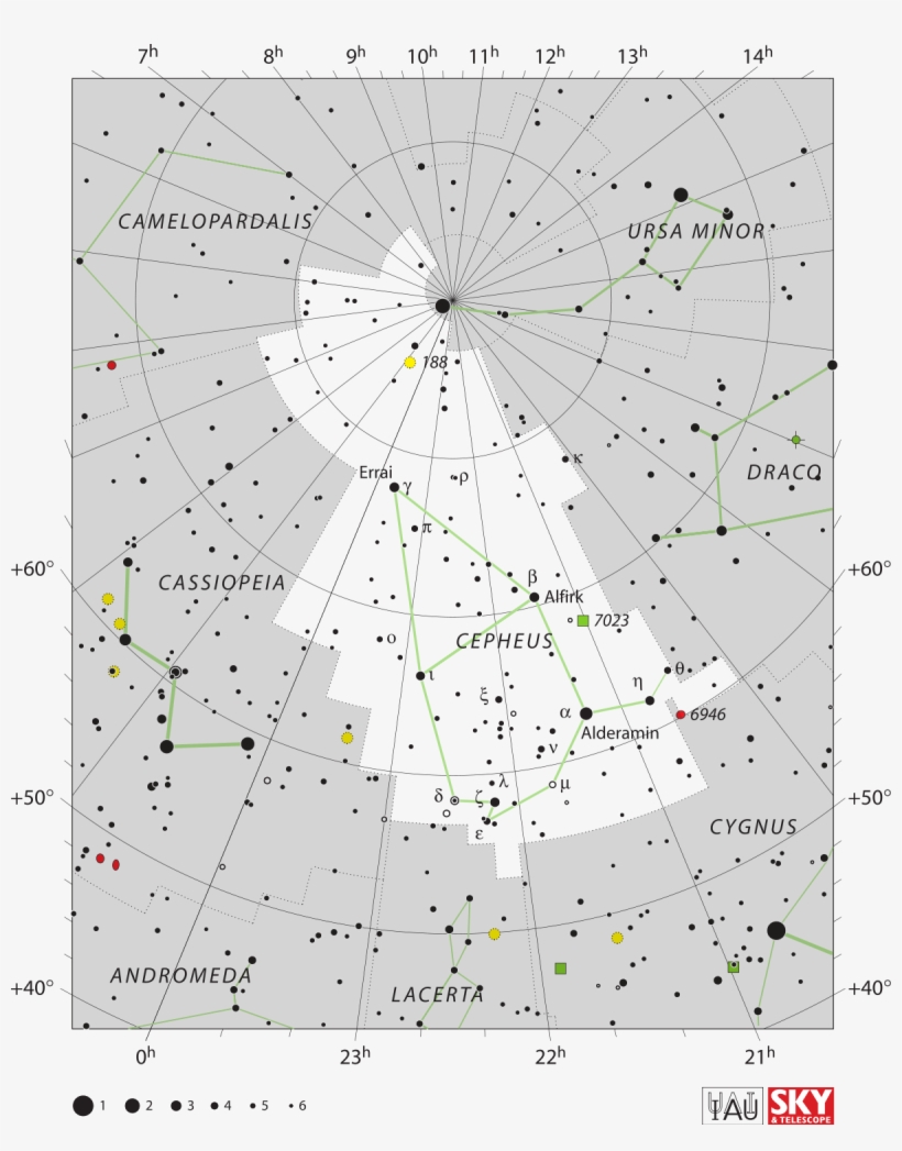 Sky Chart Of The Constellation Cepheus The King - Cepheus Star Chart, transparent png #1930630
