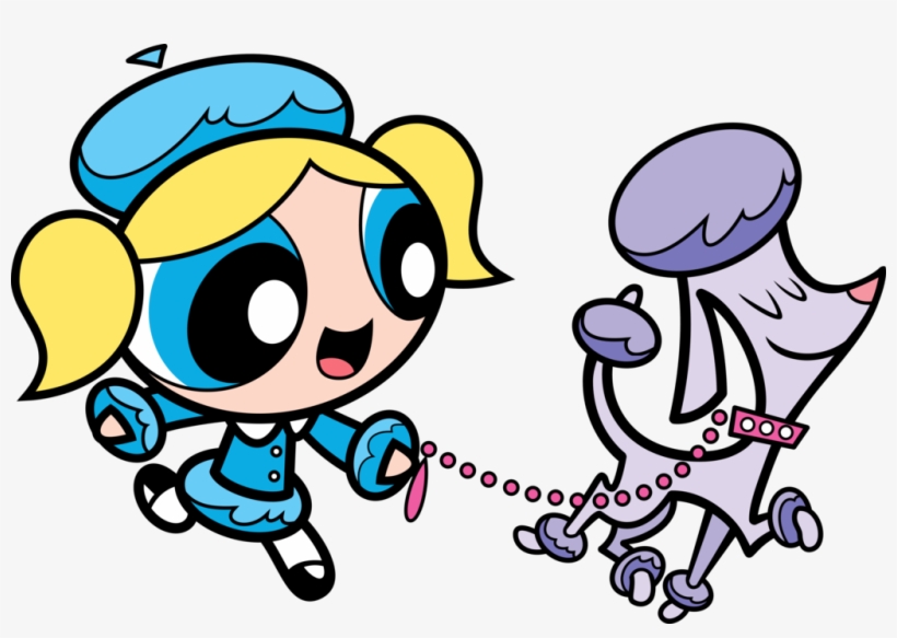 Cartoon Girl Walking Poodle - Powerpuff Girls Bubbles And Dogs, transparent png #1933429