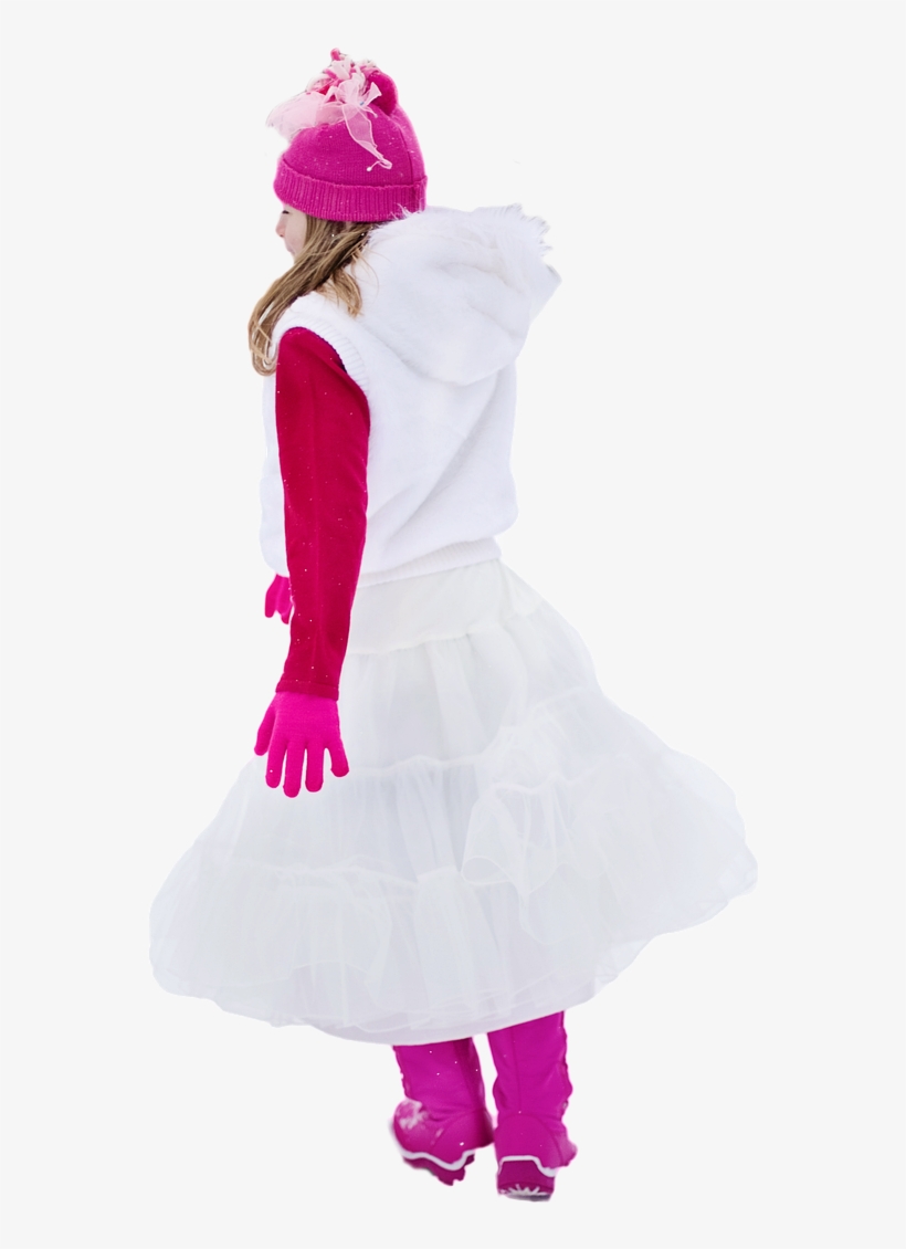 Young Girl,white Dress,pink,hot Pink,walking,winter,free - Dress, transparent png #1933688
