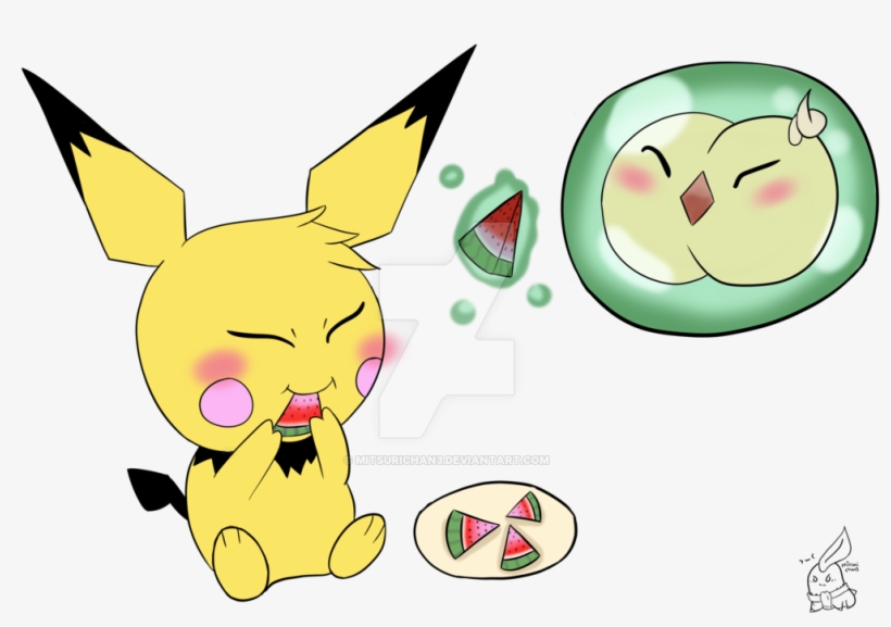 Clip Art Chibi Commission Pichu Solosis Watermelon - Cartoon, transparent png #1938568