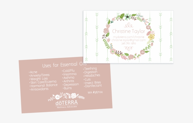 Light Pink Wreath Theme Doterra Business Card For Wellness - Floral Thank You Greeting Cards, transparent png #1944935