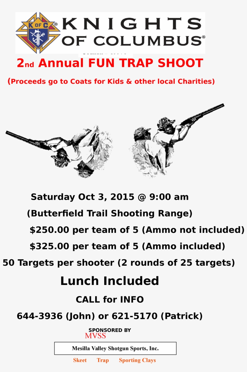 Flyer K Of C Trap Shoot - Knights Of Columbus Flyer, transparent png #1949786