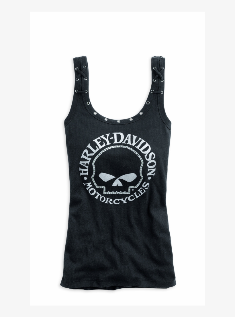 Womens Harley Davidson Lace Back Skull Tank, transparent png #1951270