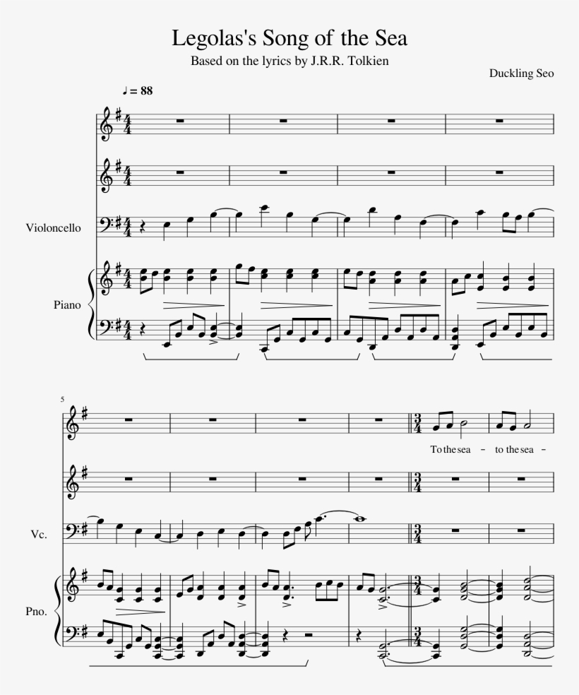 Legolas's Song Of The Sea Sheet Music Composed By Duckling - Song Of The Sea Flute Lyrics, transparent png #1954361