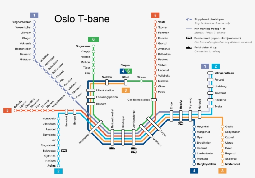 Oslo T-bane Linjekart - Metro Oslo Bus Map, transparent png #1954384