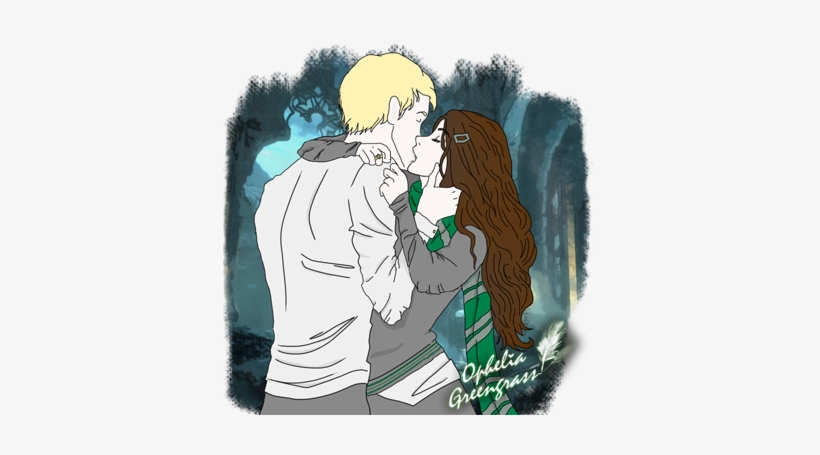 Drastoria Kiss During Night By Orquideamelinda - Astoria Greengrass And Draco Malfoy Fan Art, transparent png #1955030