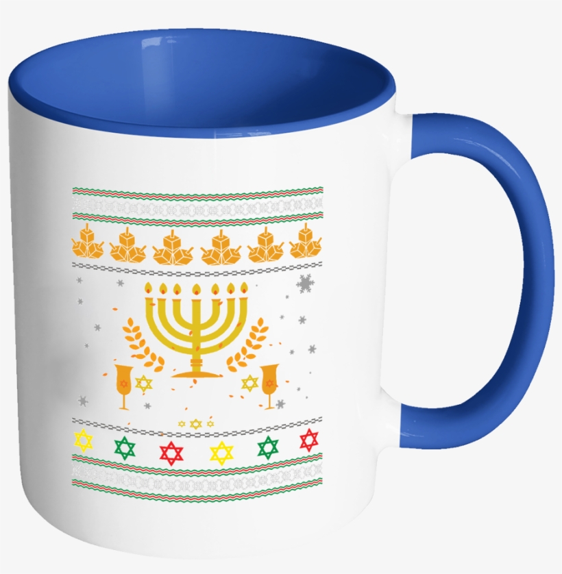 Happy Hanukkah Menorah Chanukah Dreidel Ugly Christmas - Promotional Mugs, transparent png #1955121