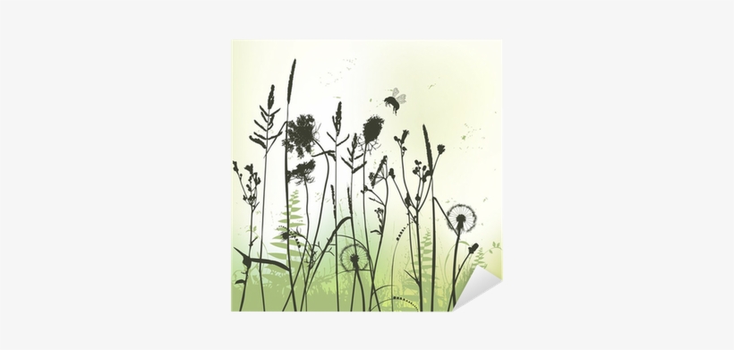 Real Grass Silhouette With Bumblebee - Wildflowers And Bees Silhouette, transparent png #1956920