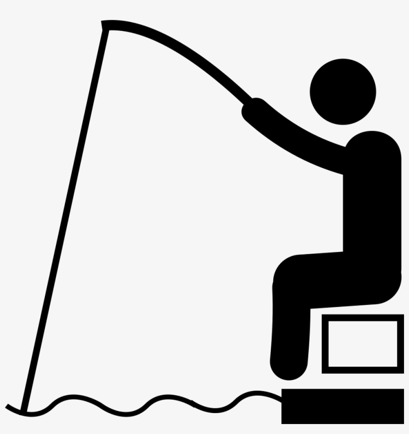 Sitting Man Fishing - Fishing Icon Black And White, transparent png #1959822