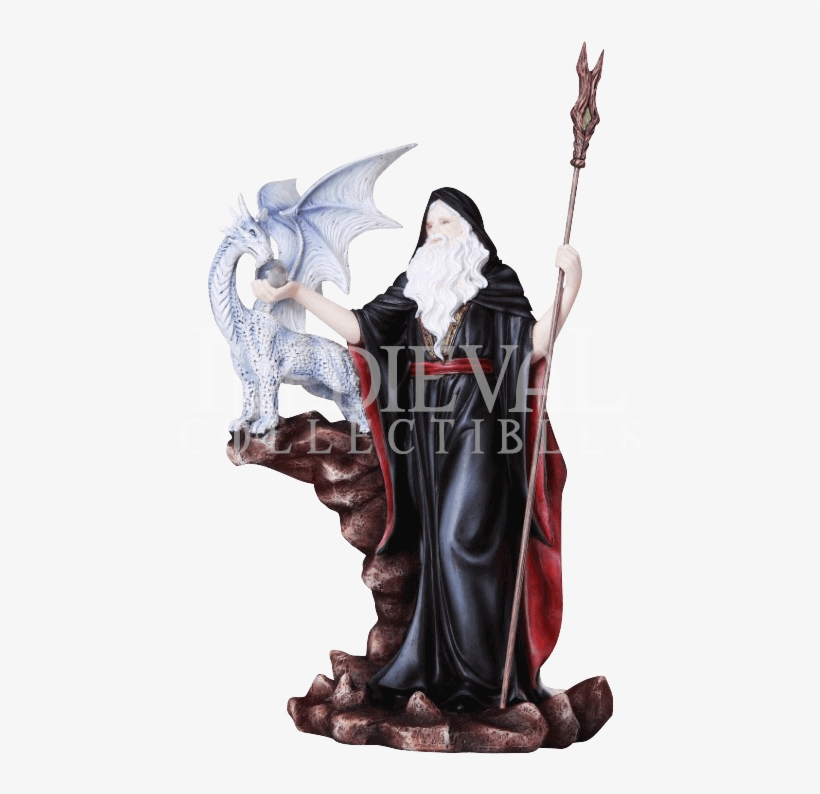 Wizard With Pet Frost Dragon Statue - Wizard Figurine, transparent png #1963302