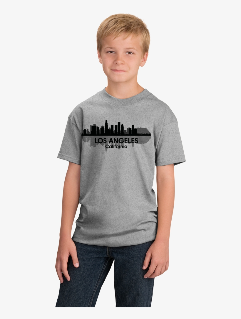 Youth Grey Los Angeles, Ca City Skyline - Port & Company - Youth 5-xs (orange), transparent png #1971190