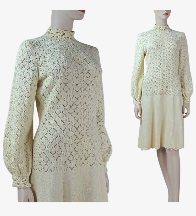 Wonderful Vintage 1970's Creamy Yellow Polyester Knit - Formal Wear, transparent png #1971637