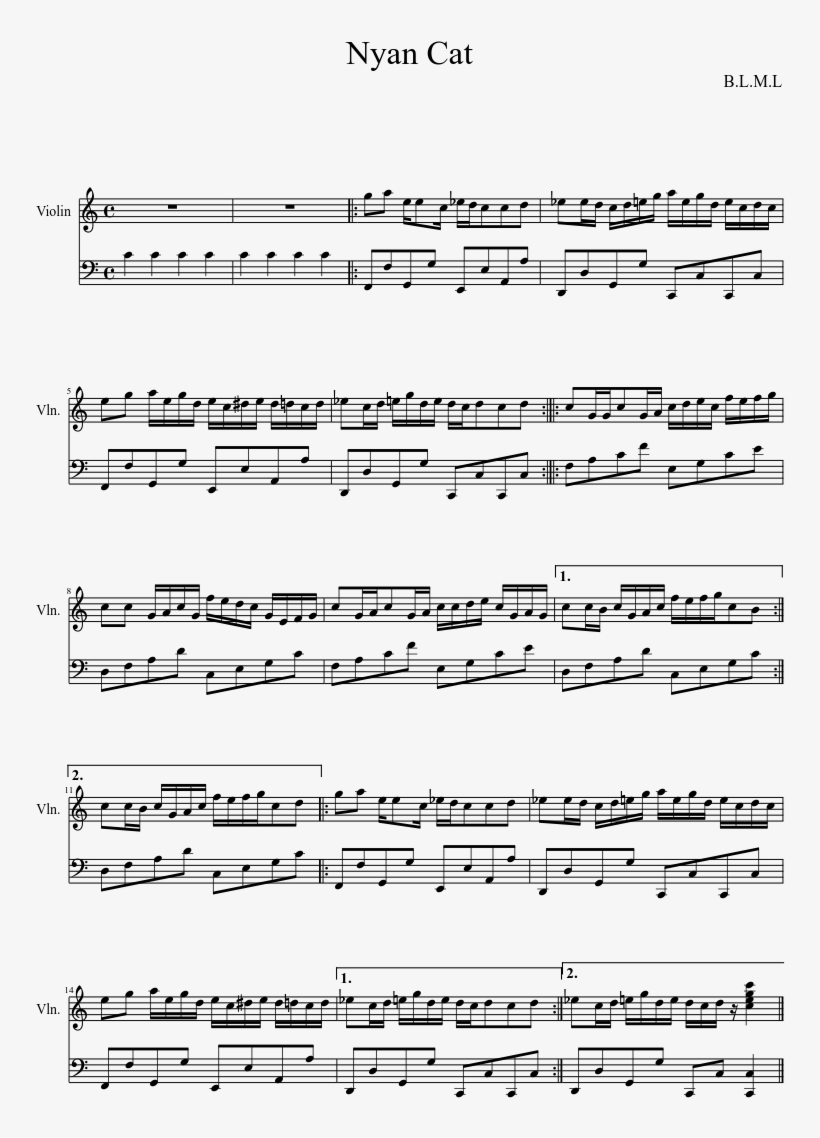 Nyan Cat Sheet Music Composed By B - Super Mario Bros Trumpet Sheet Music, transparent png #1971931