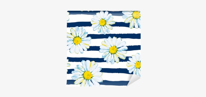 Daisies On The Striped Nautical Background - Square Decorative Throw Pillow Case Cushion Cover,watercolor, transparent png #1974238