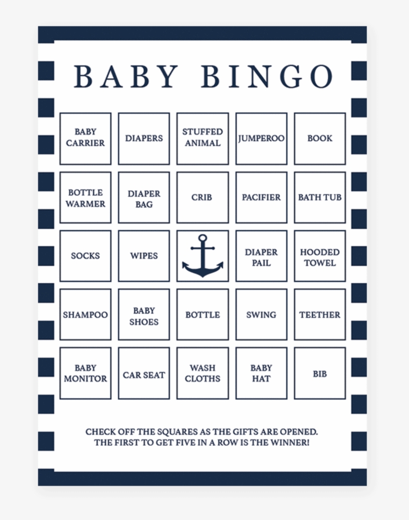 Nautical Printable Baby Bingo Cards By Littlesizzle - Baby Shower Bingo Nautical, transparent png #1978650