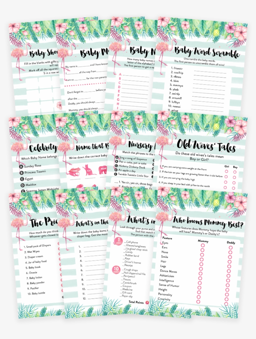 Tropical Flamingo Baby Shower Game Pack - Baby Shower, transparent png #1979039