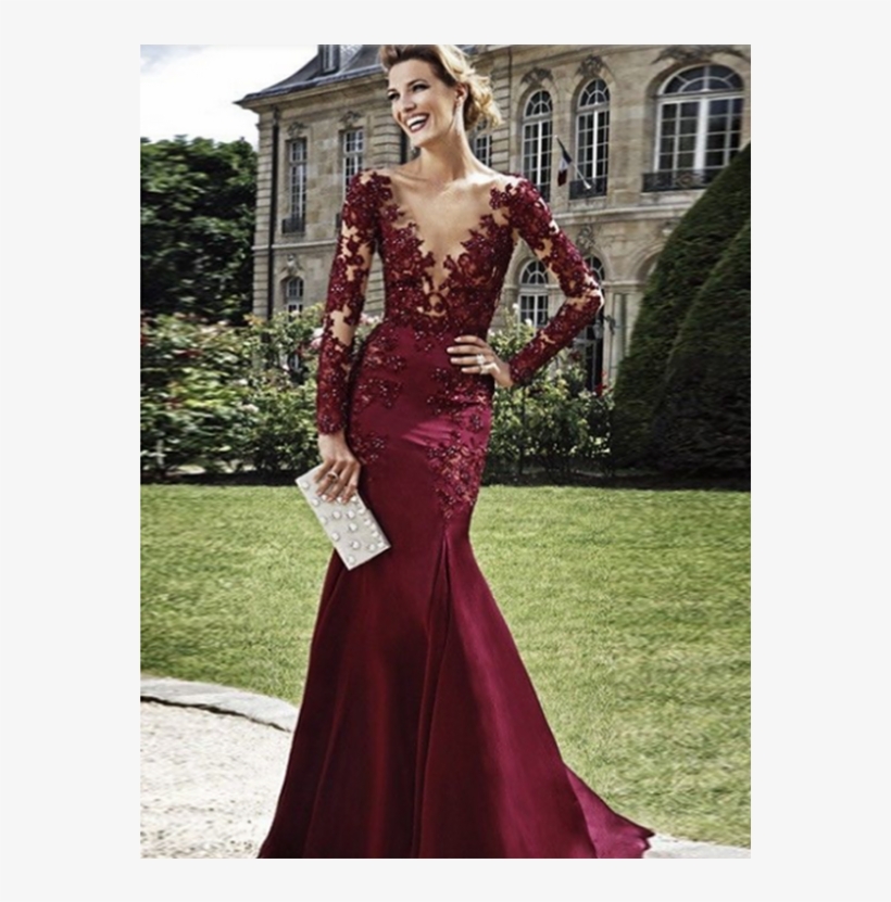 Burgundy Prom Dress, Lace Prom Dress, Plus Size Prom - Vestidos Corte Sirena 2017 De Noche, transparent png #1982790
