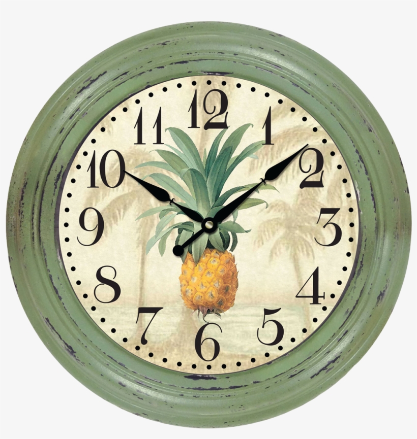 Green Wall Clock Png Image - Round Quartz Analog Green Distressed Pineapple Wall, transparent png #1987549