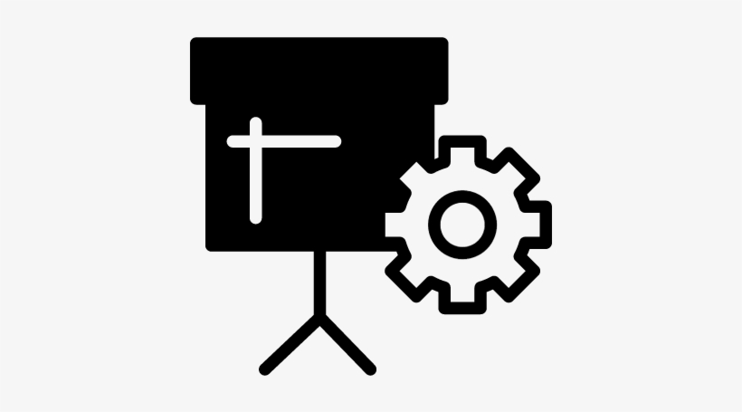 Business Presentation With Stand And Cogwheel Vector - Social Media Management Icon Png, transparent png #1990985