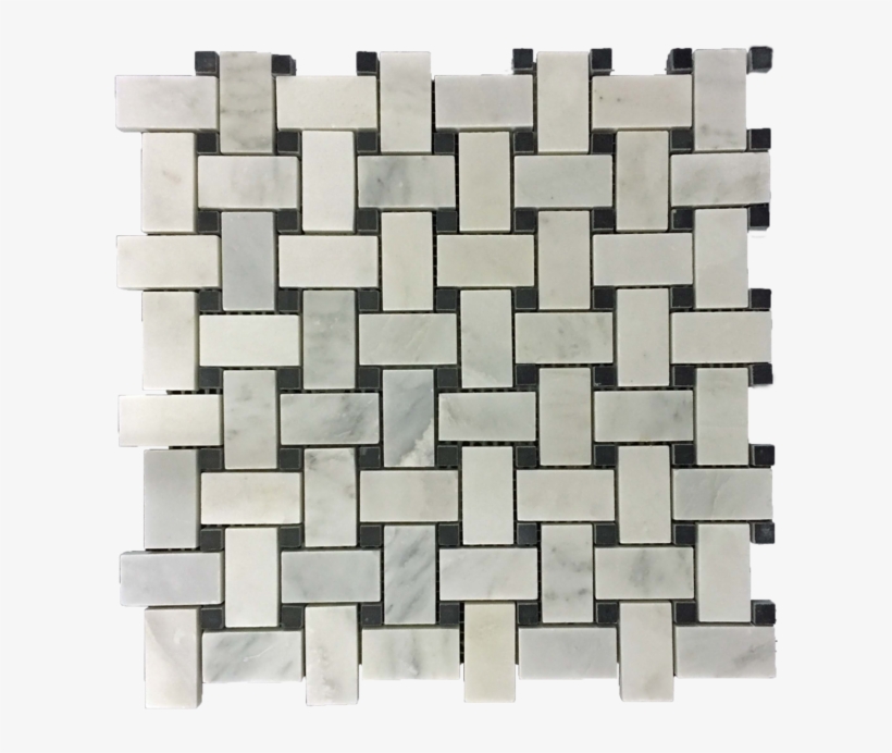 Pearl White Basketweave With Black Dot Mosaic Honed - Carrara White Italian (bianco Carrara) Marble Basketweave, transparent png #1992404