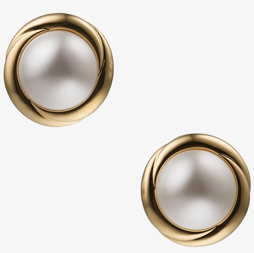 Clip On Pearl Gold Button Earrings - Earring, transparent png #1995914