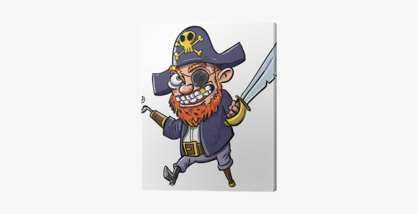 Cartoon Pirate With A Hook And Cutlass Canvas Print - Cartoon Pirates, transparent png #1999281
