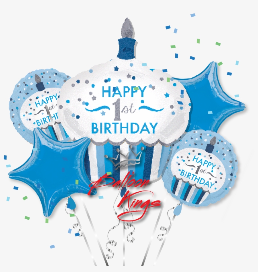 Birthday Boy Cupcake Bouquet Balloon Kings Png 1st - Happy 1st Birthday Transparent, transparent png #1999728