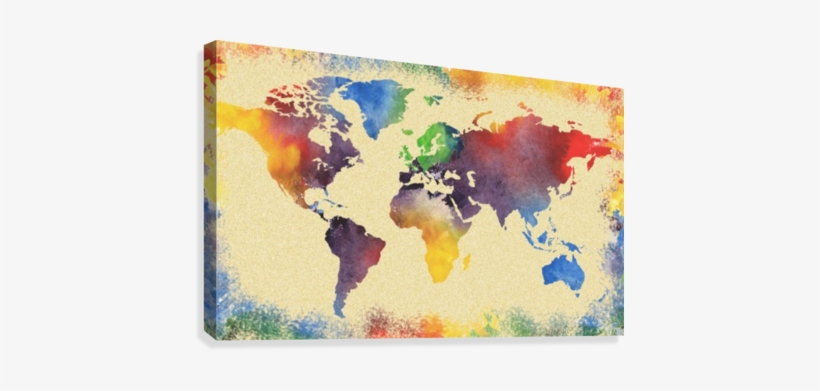 Watercolor World Map Vintage Rainbow Canvas Print - Continent Map Vector Free, transparent png #20011