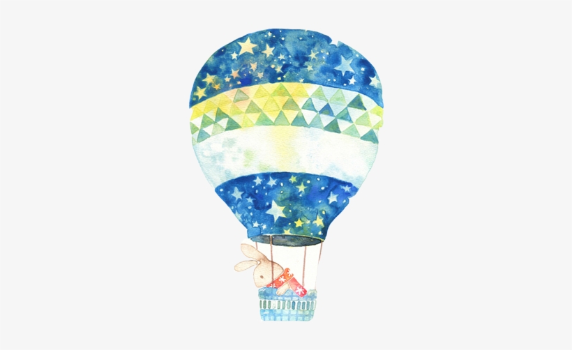 Watercolor Painting Balloon Bunnies - Hot Air Balloon Watercolor, transparent png #20945