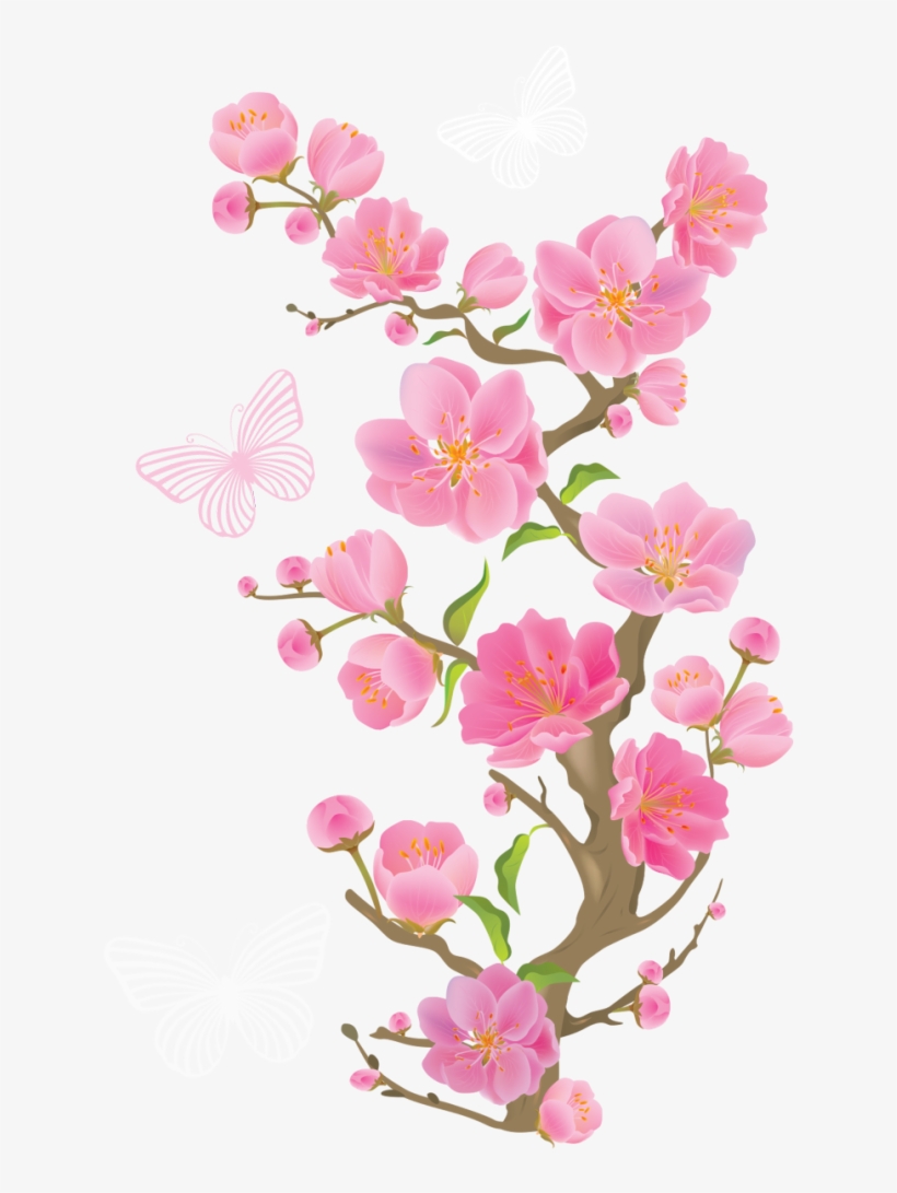 Spring Branch With Butterflies Png Clipart Picture - Cherry Blossom Transparent Background, transparent png #21480