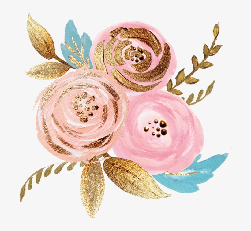 Pink Gold Watercolor Plant Ink Paint Flowers Freetoedit - Rose Gold Watercolor Floral, transparent png #22950