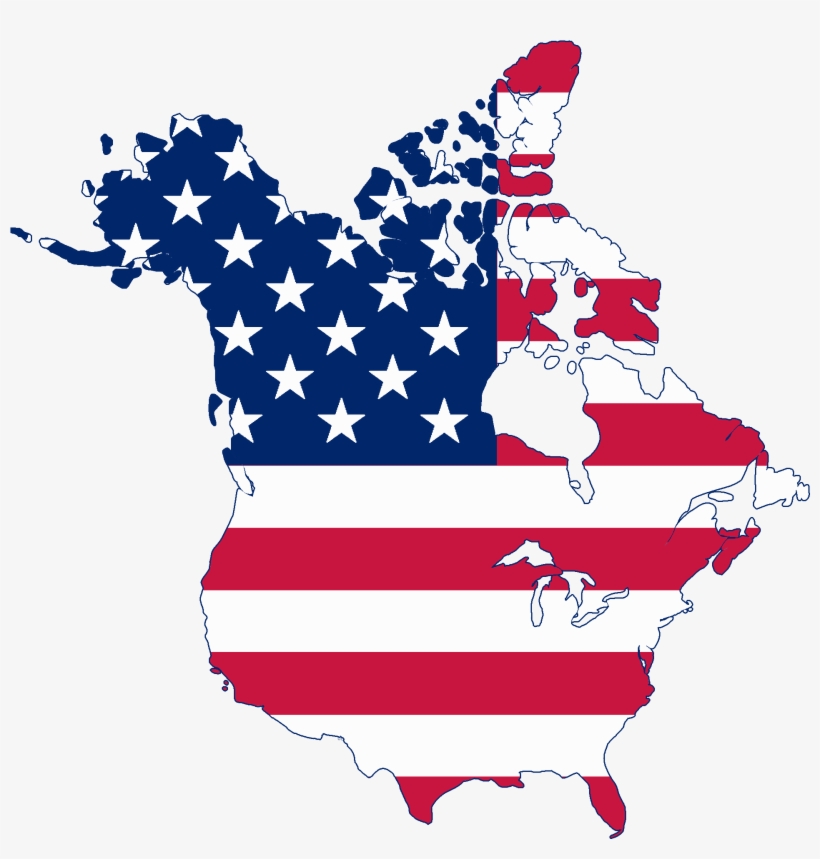 Flag Map Of Canada And United States - Usa Canada Flag Map, transparent png #27159