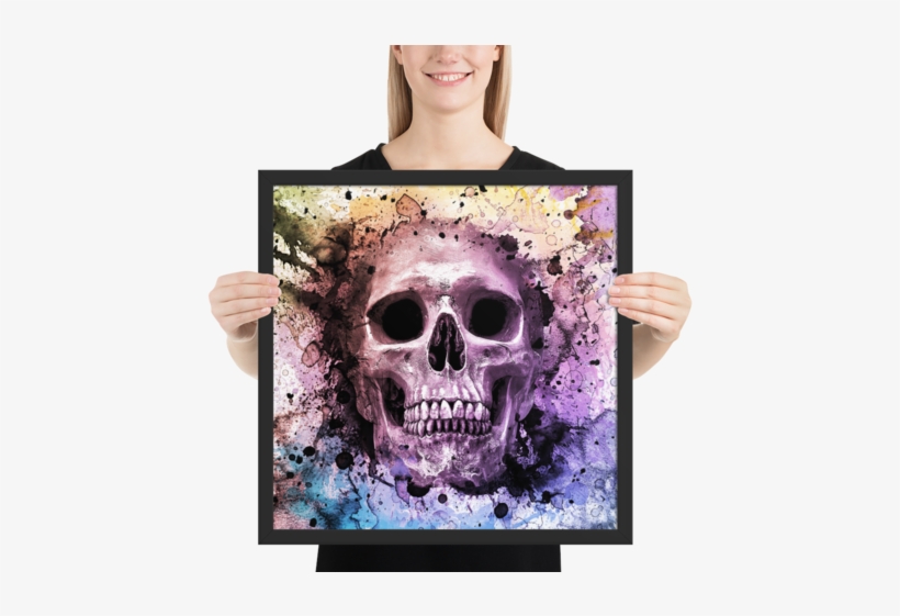 Watercolor Skull Framed Poster - Watercolor Painting, transparent png #27335