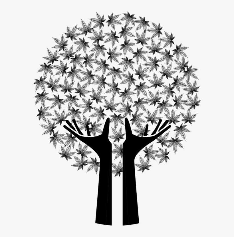 Tree Black And White Drug Hemp Watercolor Painting - Arvore De Maos Png, transparent png #27875