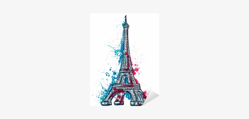 Eiffel Tower With Abstract Splashes In Watercolor Style - Eiffel Tower Abstract, transparent png #28549