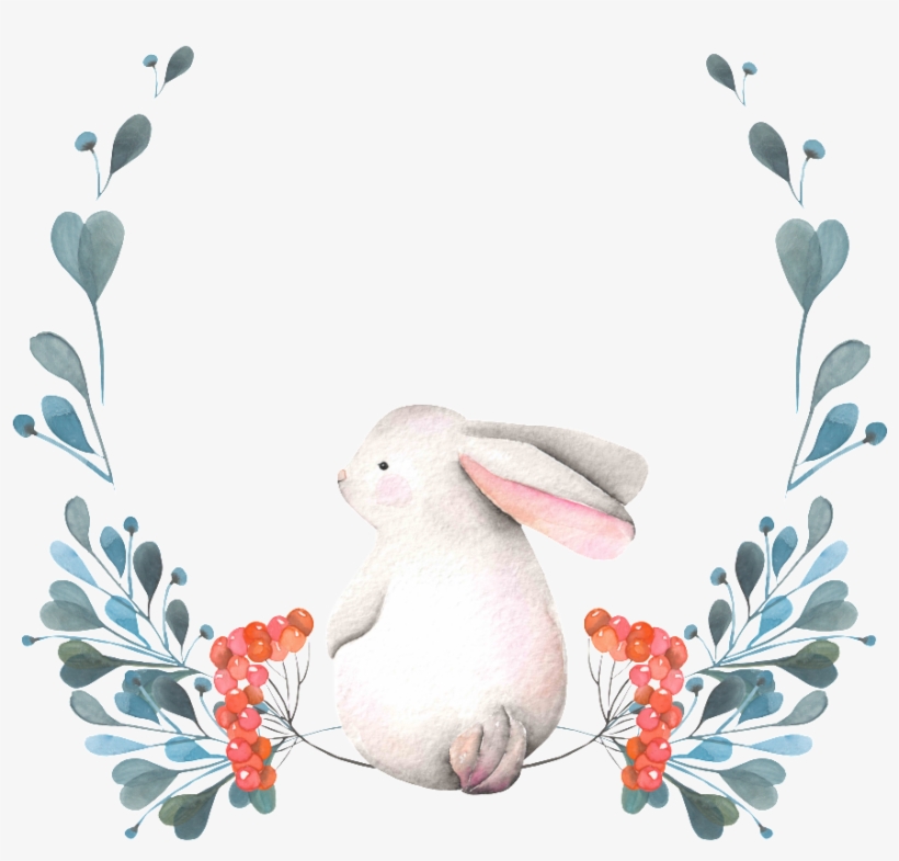 The Rabbit Png Transparent Hand-painted Back Seated - Animal Wreath Watercolor, transparent png #201195