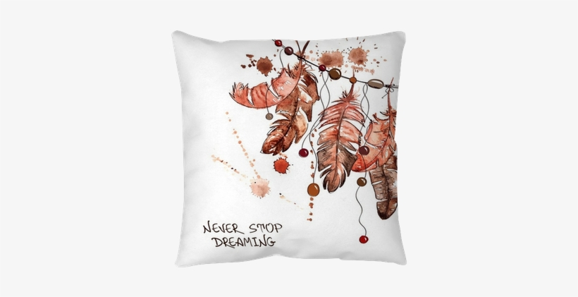 Watercolor Hanging Bird Feathers Throw Pillow • Pixers® - Dreamcatcher Pocket Watch Necklace - Necklace Watch, transparent png #202653