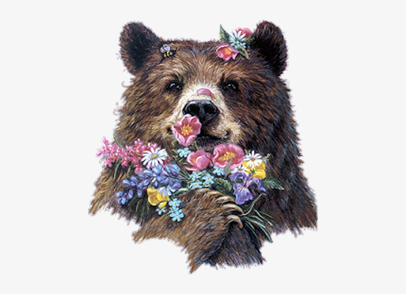Brown Bears - Grizzly Bear Bear And Flowers Drawing, transparent png #202906
