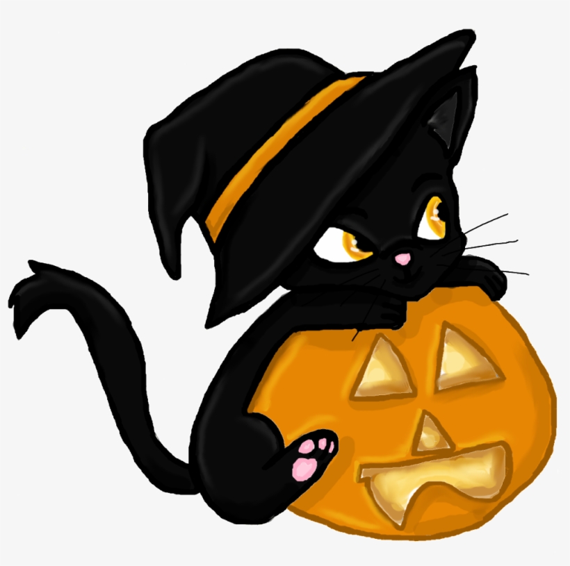 Cat Pumpkin - Cartoon Black Cat Halloween, transparent png #203864