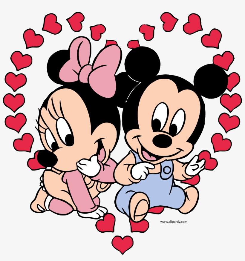 Baby Mickey And Minnie Mouse Heart Clipart Png - Minnie Y Mickey Bebe Gifs, transparent png #204900