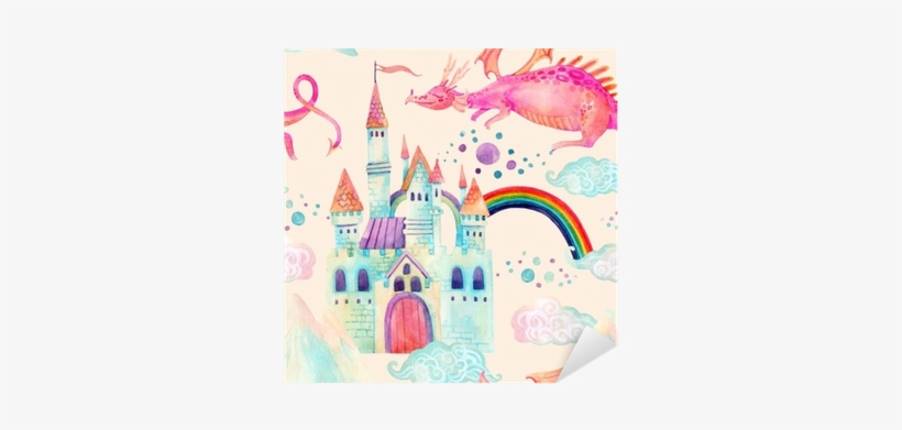 Watercolor Fairy Tale Seamless Pattern With Cute Dragon, - Fairy Watercolor, transparent png #205725